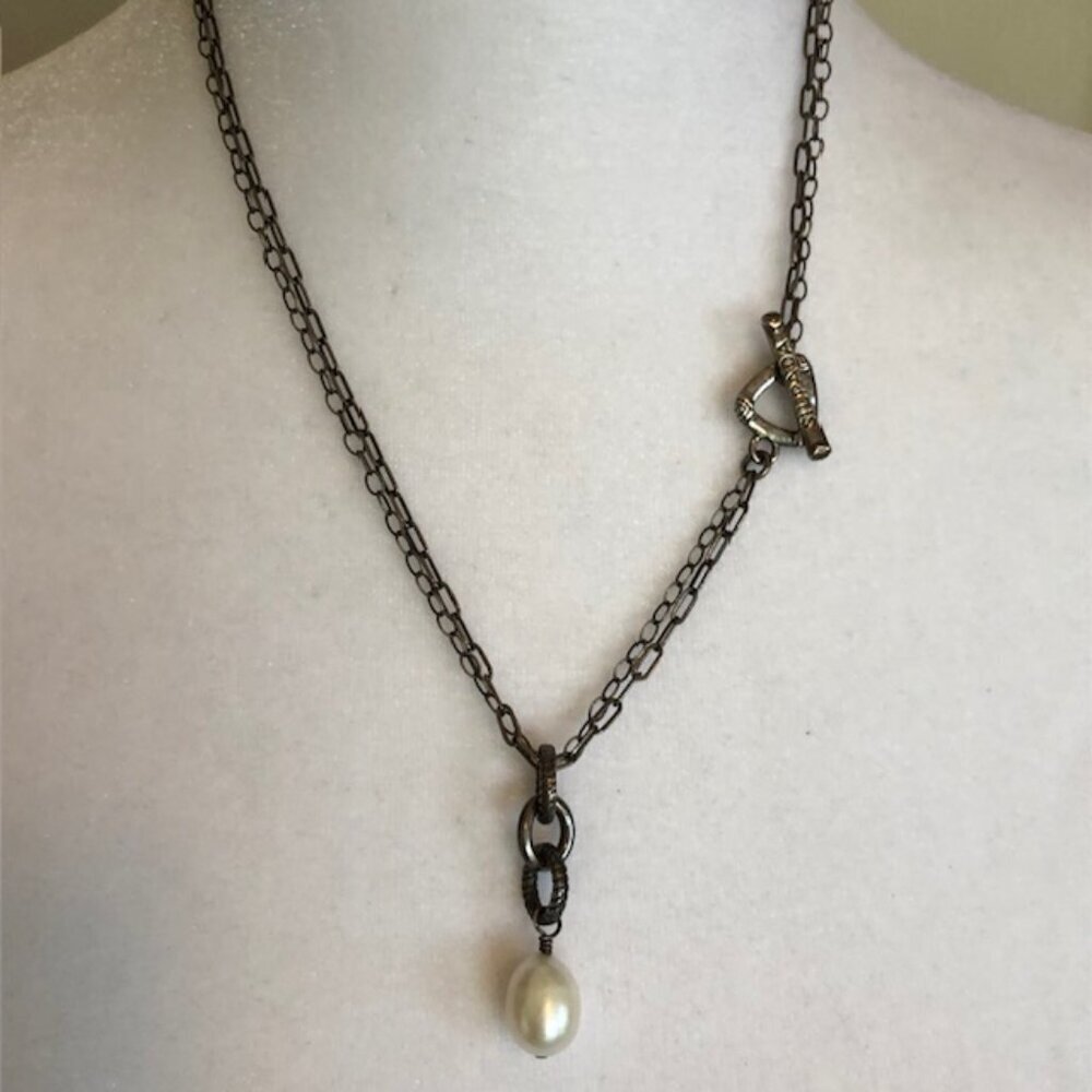 SILPADA N135 Double Strand Silver Pearl Drop Necklace 18"